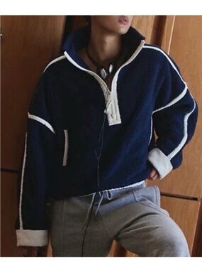 Free People FP Movement Mountain High 1/2 Zip Fleece Pullover in Dark Navy Blue
